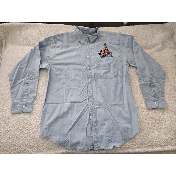 Vtg 90s Embroidered Mickey Inc Cotton Long Sleeve Jean Button Up Shirt Size XL - Picture 1 of 10